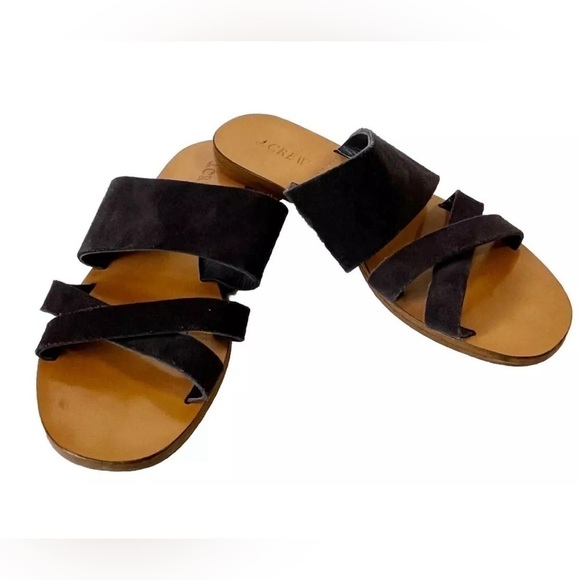 J. Crew Bali Navy Blue Suede Slide on Sandals Size 7 Leather Sole Made in Italy - Picture 1 of 7